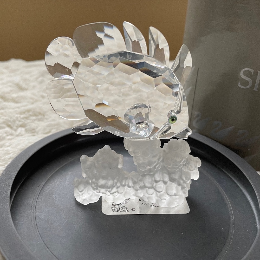 Retired Swarovski Crystal Butterfly Fish On Coral Branch in Box Never Displayed